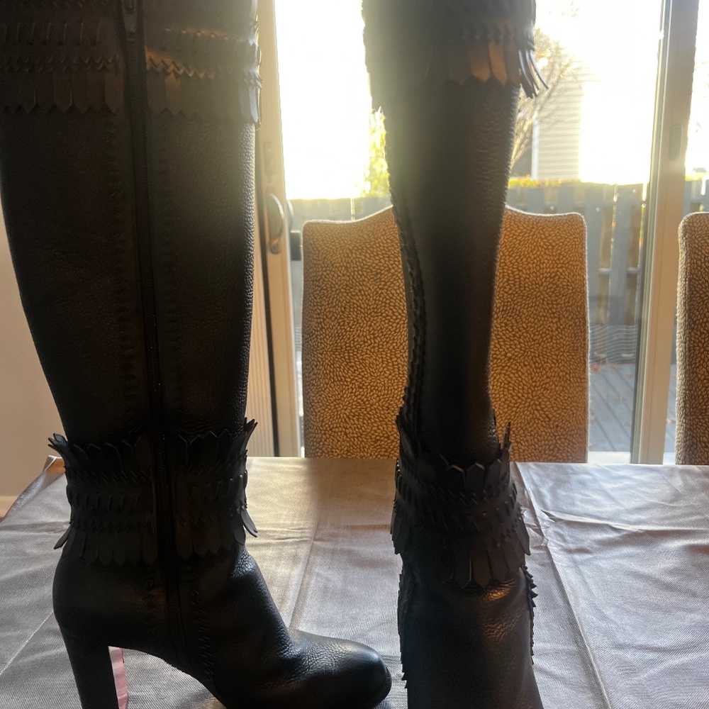Christian Louboutin knee high fringed boot